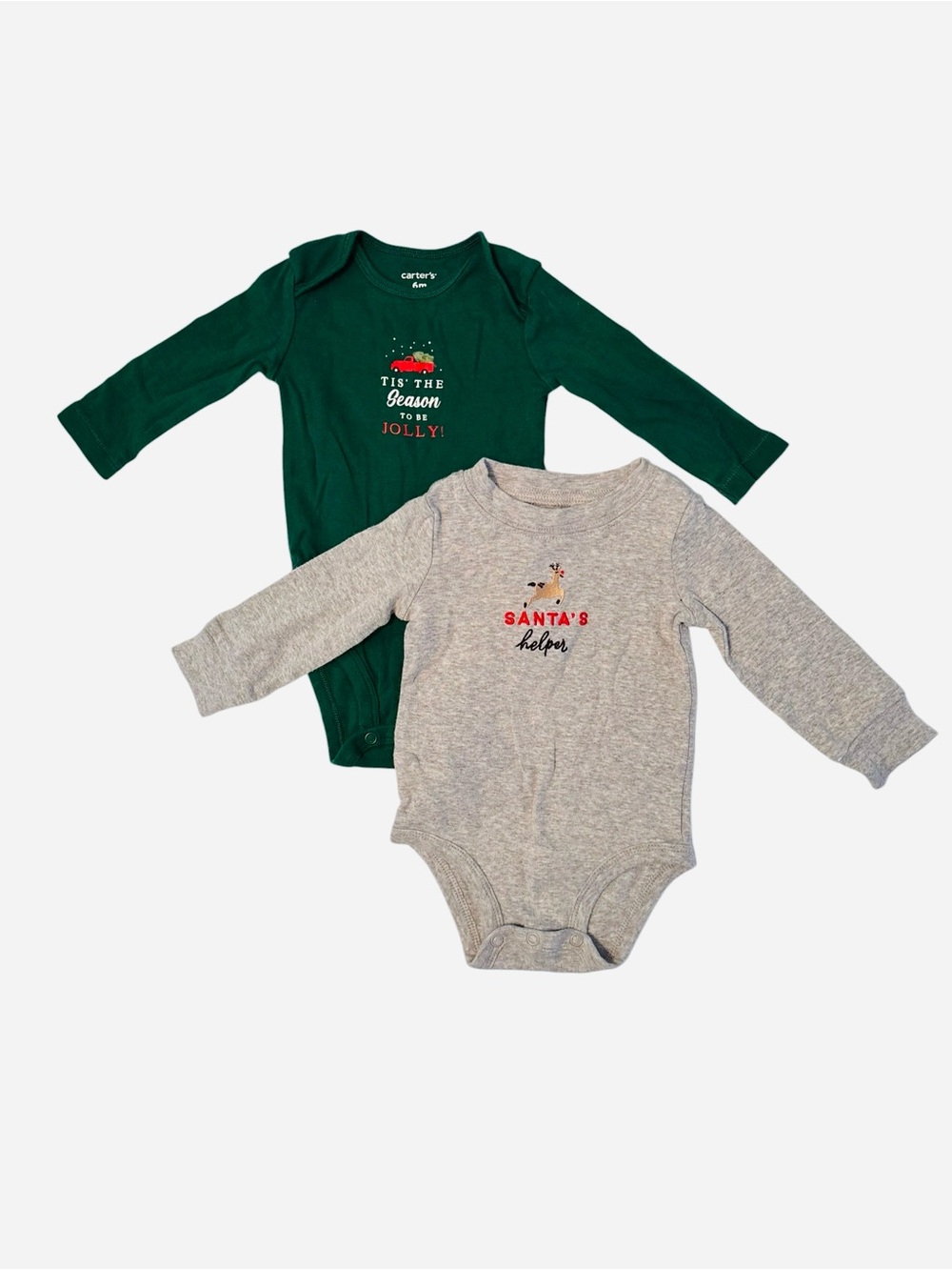 Carter's Kids Holiday One-Piece Bodysuit Set - Green & Gray 6M  10 0591